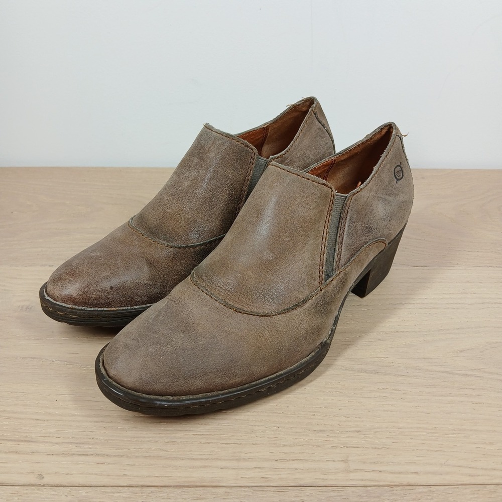 Born Clogs Womens 7 Brown Leather Slip On Block Heel Comfort Ankle Bootie